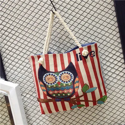 Floral Owl Printed Women Bag Canvas Women's Casual Tote Female Shopping/Beach Bag Women Handbags Large Capacity Shoulder Bags