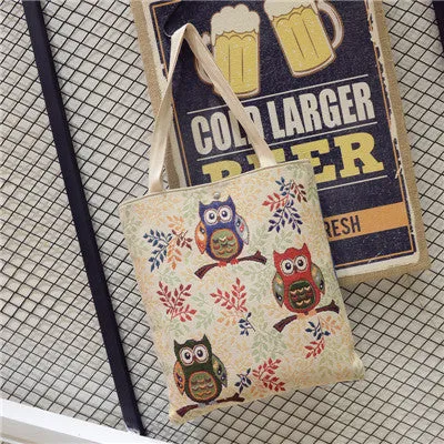 Floral Owl Printed Women Bag Canvas Women's Casual Tote Female Shopping/Beach Bag Women Handbags Large Capacity Shoulder Bags