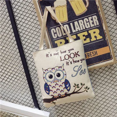 Floral Owl Printed Women Bag Canvas Women's Casual Tote Female Shopping/Beach Bag Women Handbags Large Capacity Shoulder Bags