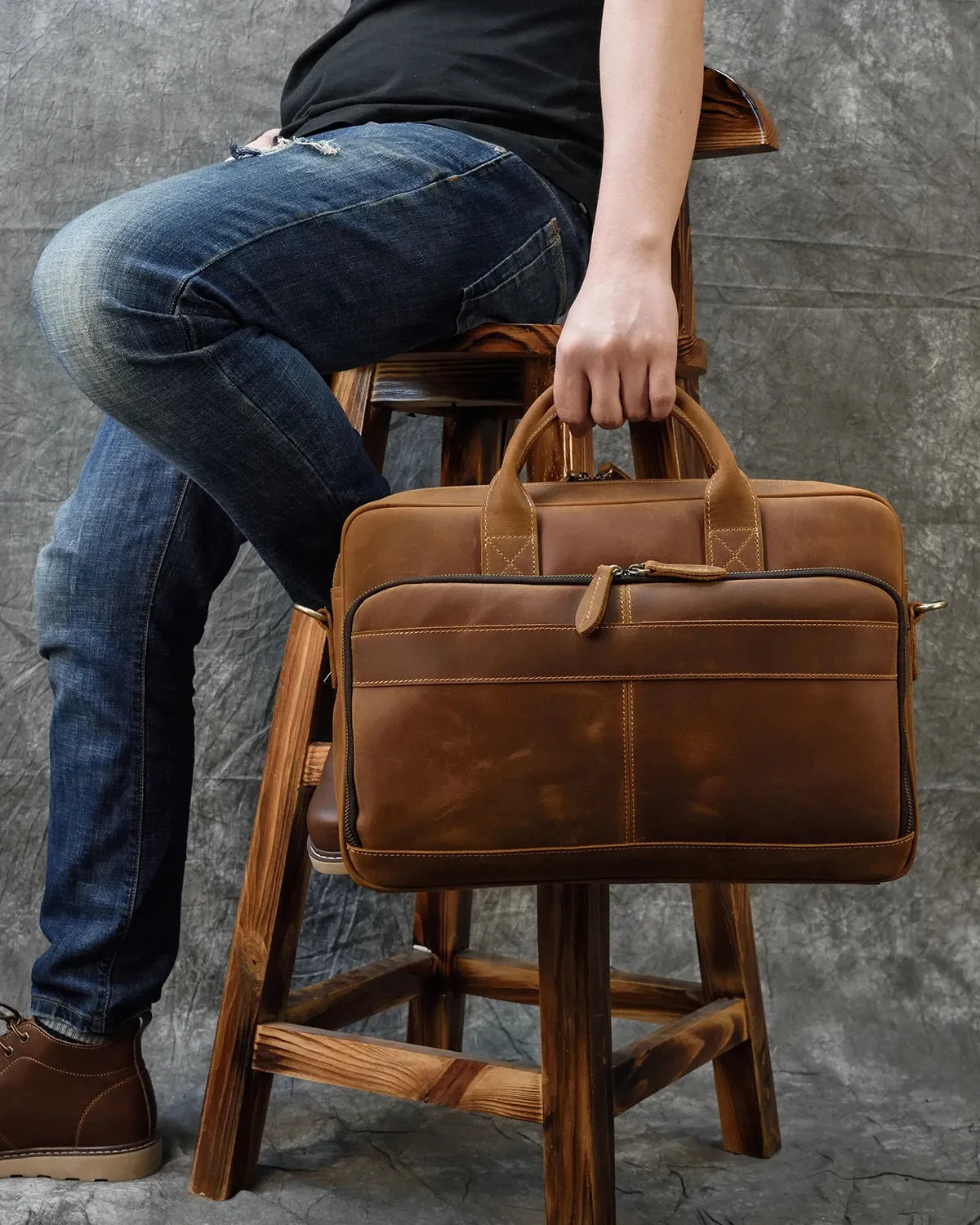 Genuine Leather Men's Business Laptop Handbag