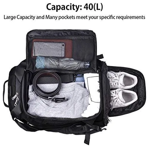 Gym Duffle Bag Waterproof Travel Weekender Bag for Men Women Duffel Bag Backpack with Shoes Compartment Overnight Bag 40L Black