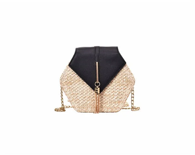 Hexagon Multi Style Straw   leather Handbag Women