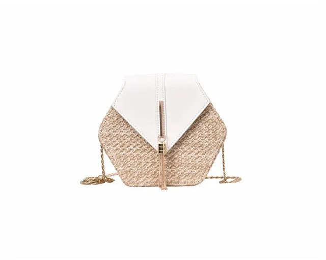 Hexagon Multi Style Straw   leather Handbag Women