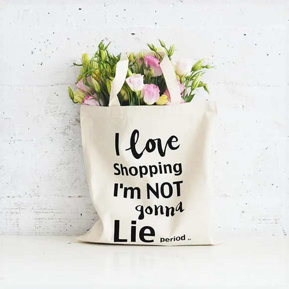 I Love Shopping Flat Tote Natural