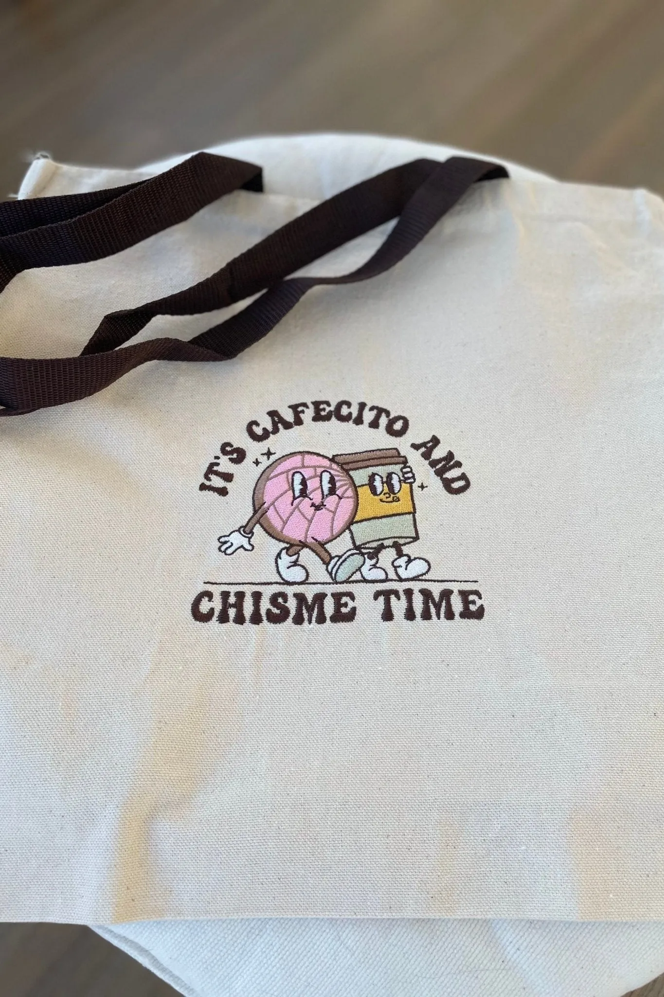 It's Cafecito & Chisme Time Embroidered Tote Bag