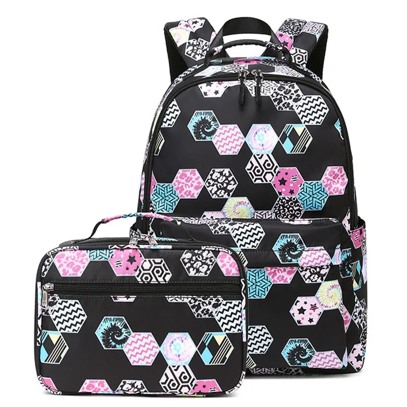Kids Backpack With Lunch Box School Backpacks - Black Purple Pink Book Bags For Boys Girls 2pcs Backpacks Set Primary High School Book Bag Insulated Lunch Bag