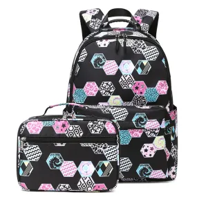 Kids Backpack With Lunch Box School Backpacks - Black Purple Pink Book Bags For Boys Girls 2pcs Backpacks Set Primary High School Book Bag Insulated Lunch Bag