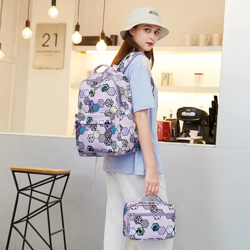 Kids Backpack With Lunch Box School Backpacks - Black Purple Pink Book Bags For Boys Girls 2pcs Backpacks Set Primary High School Book Bag Insulated Lunch Bag