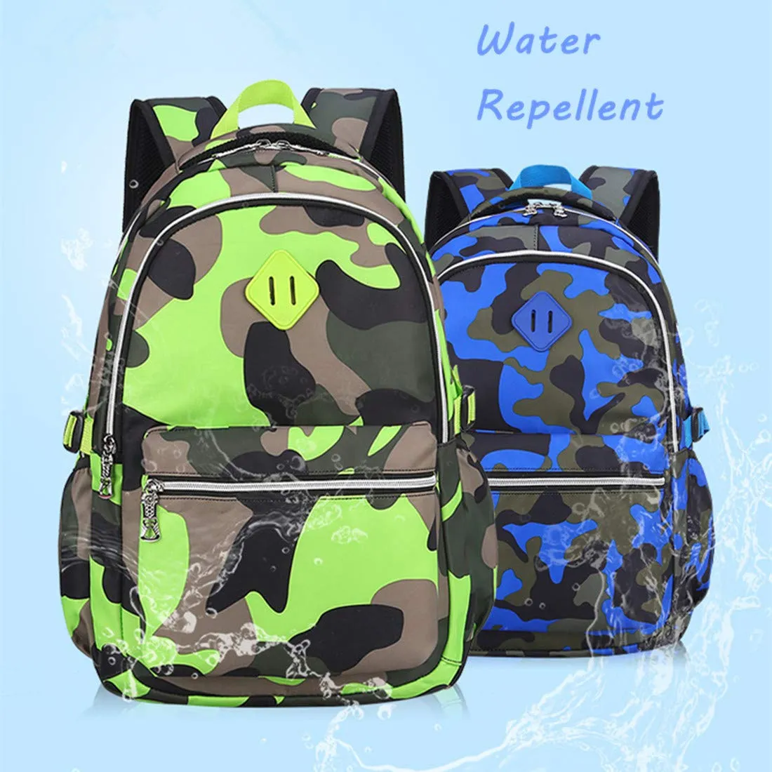 Ladyzone Camo School Backpack Lightweight Schoolbag Travel Camp Outdoor Daypack Bookbag for Your Children (Camouflage Blue（NS）)