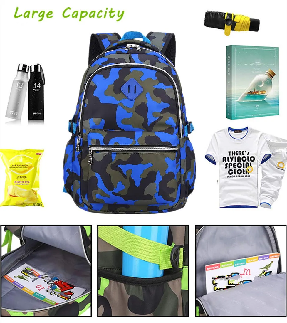 Ladyzone Camo School Backpack Lightweight Schoolbag Travel Camp Outdoor Daypack Bookbag for Your Children (Camouflage Blue（NS）)