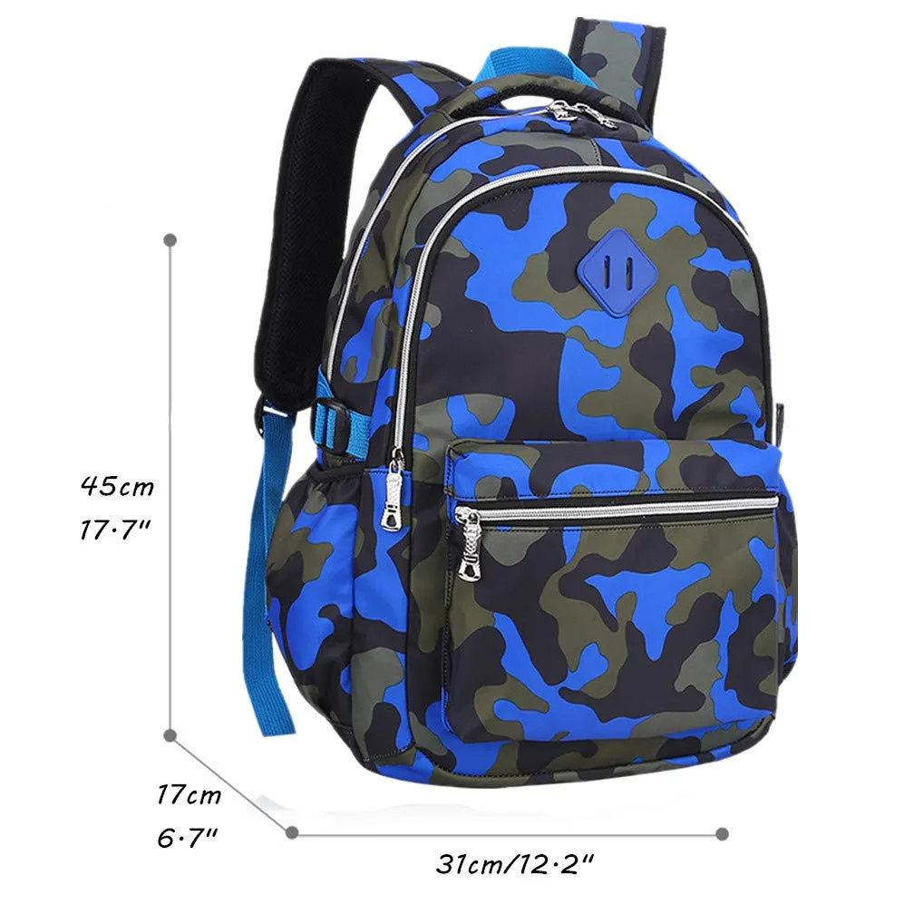 Ladyzone Camo School Backpack Lightweight Schoolbag Travel Camp Outdoor Daypack Bookbag for Your Children (Camouflage Blue（NS）)