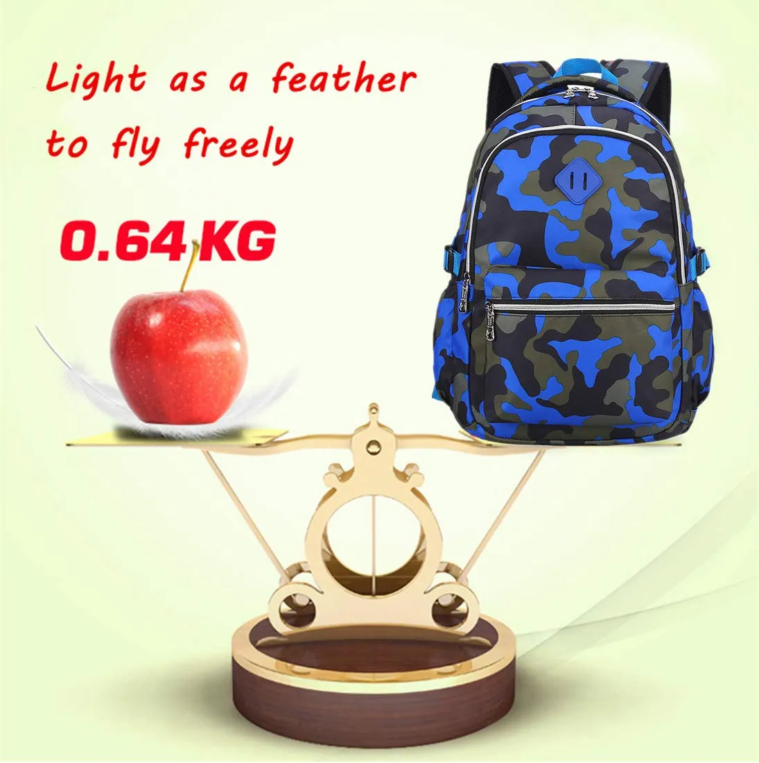 Ladyzone Camo School Backpack Lightweight Schoolbag Travel Camp Outdoor Daypack Bookbag for Your Children (Camouflage Blue（NS）)