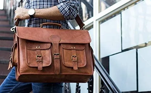 Leather Briefcase for Men and Women 18 inch Handmade Leather Messenger Bag for Laptop Best Computer Satchel School Distressed Bag by Komal's Passion Leather
