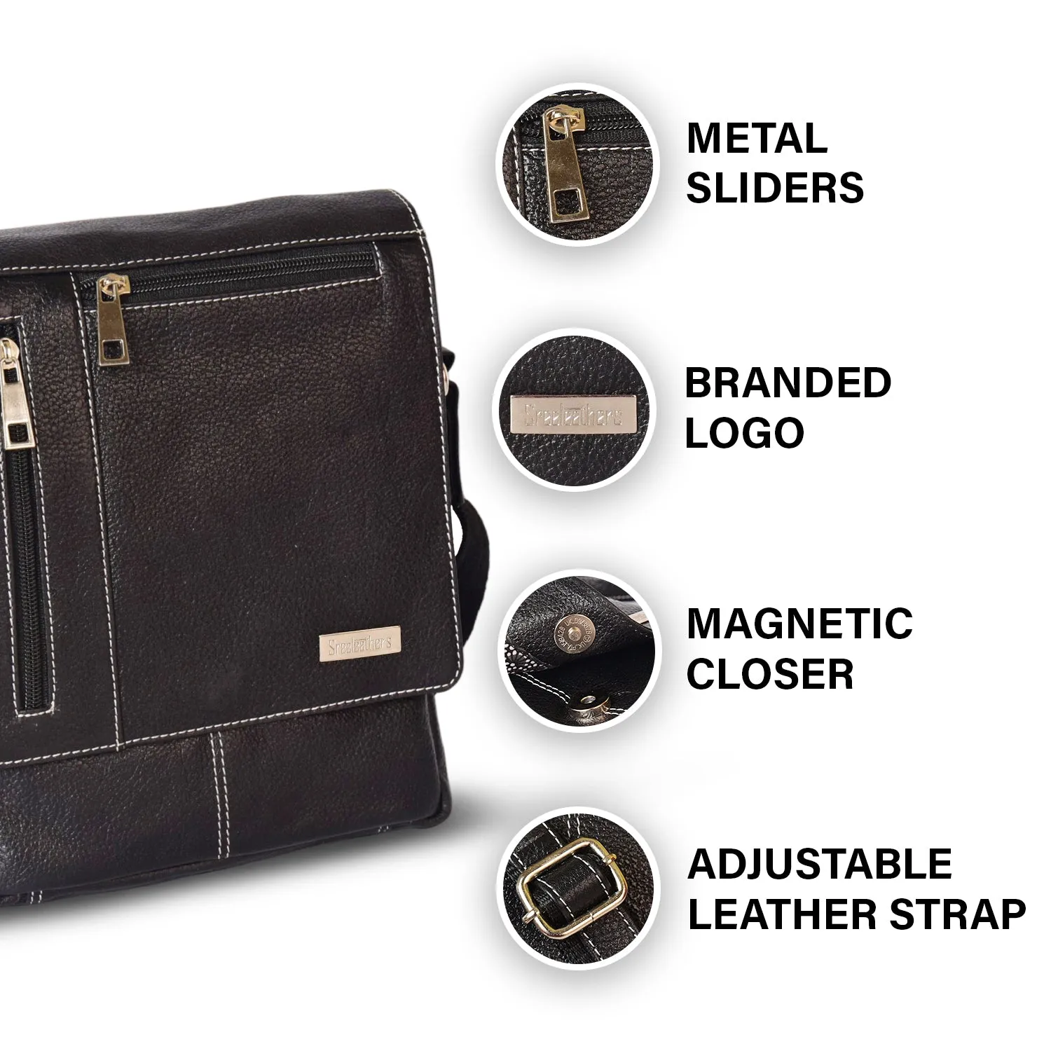 Leather Messenger Bag 36813 (BLACK)