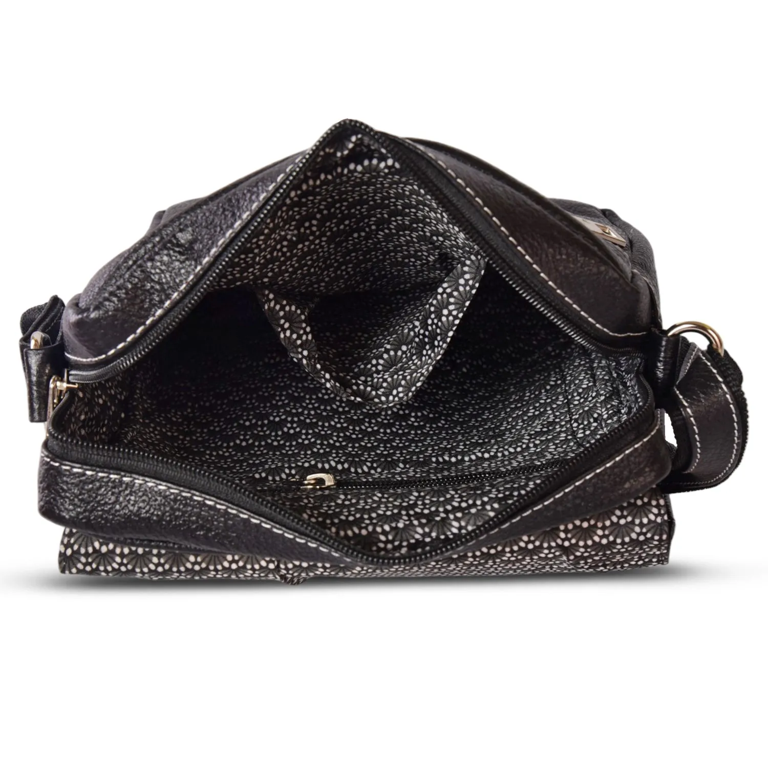 Leather Messenger Bag 36813 (BLACK)