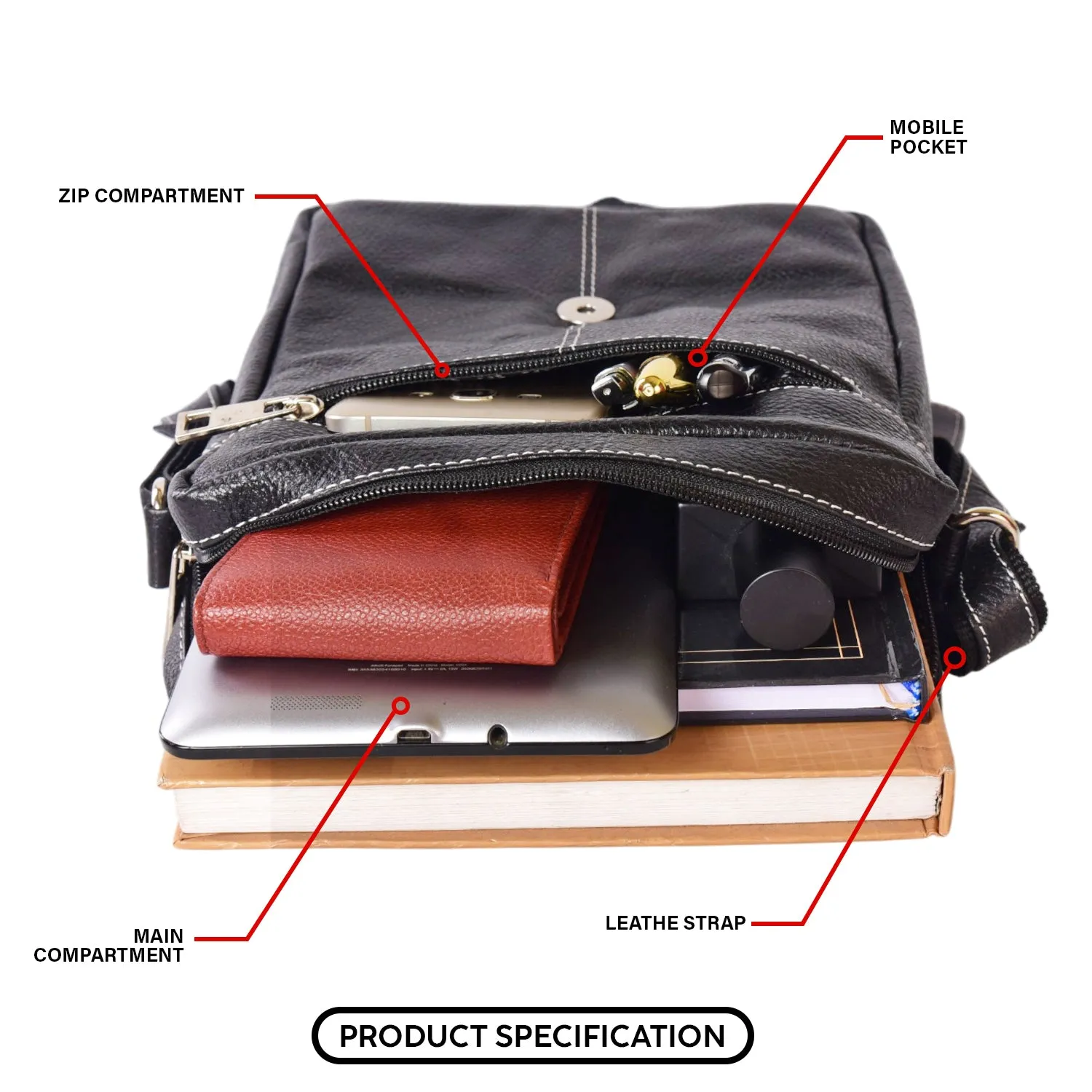 Leather Messenger Bag 36813 (BLACK)
