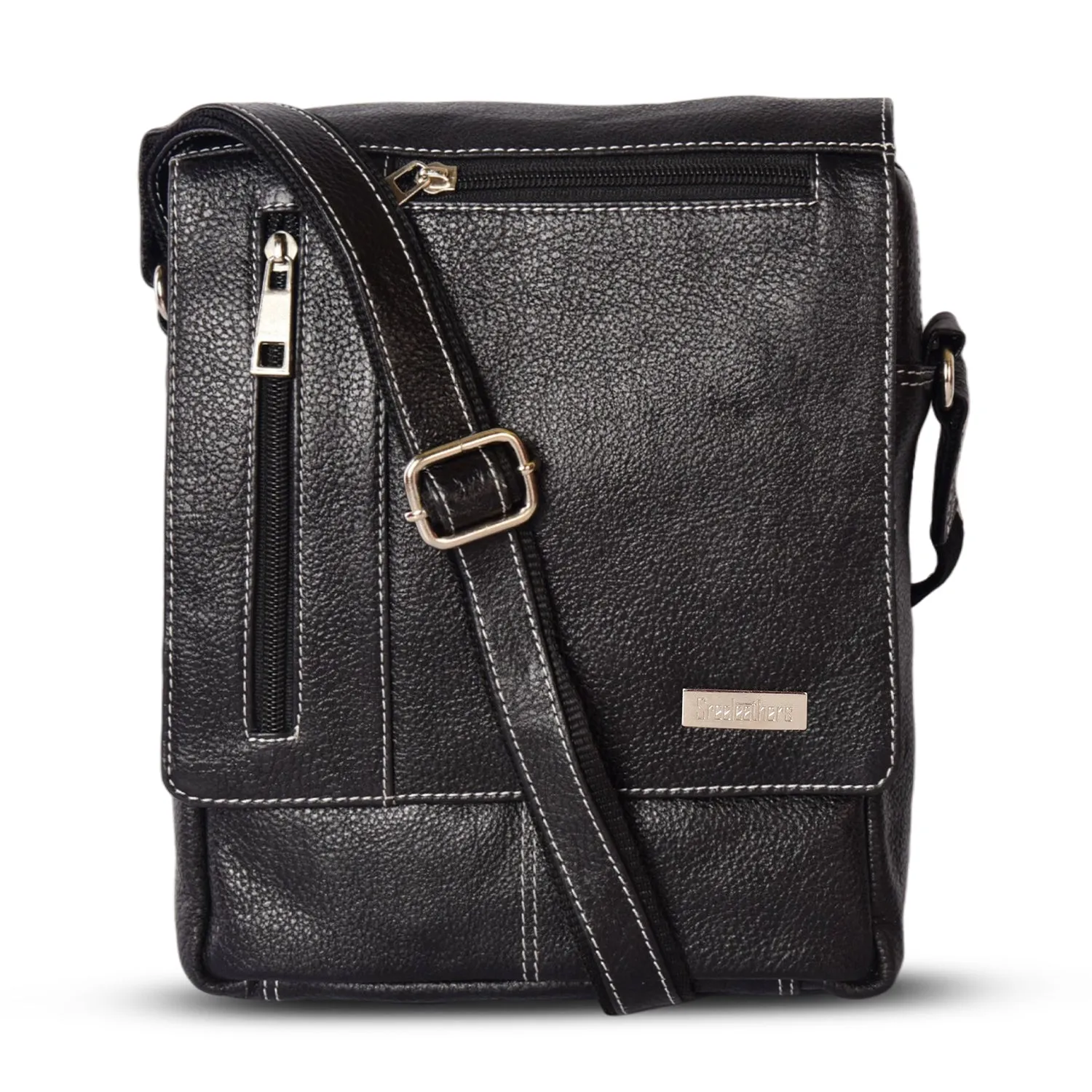 Leather Messenger Bag 36813 (BLACK)