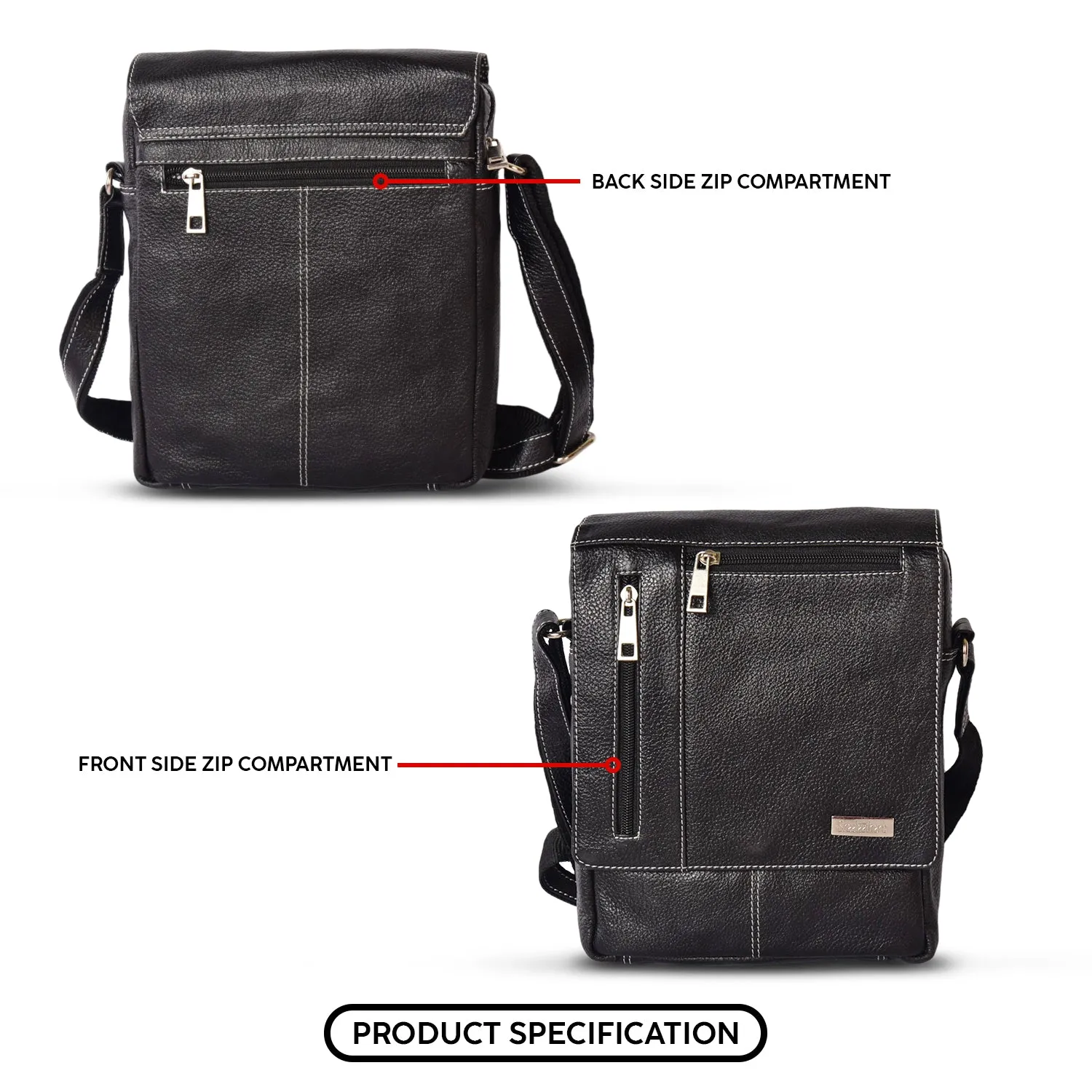Leather Messenger Bag 36813 (BLACK)