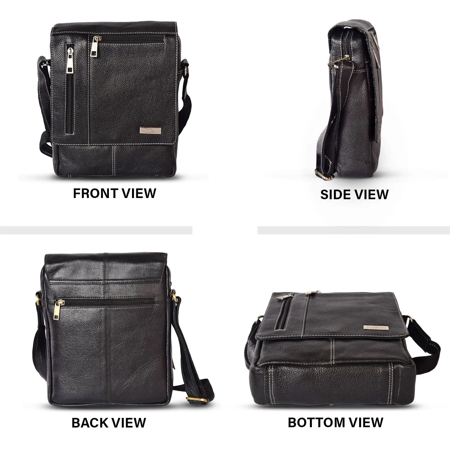 Leather Messenger Bag 36813 (BLACK)