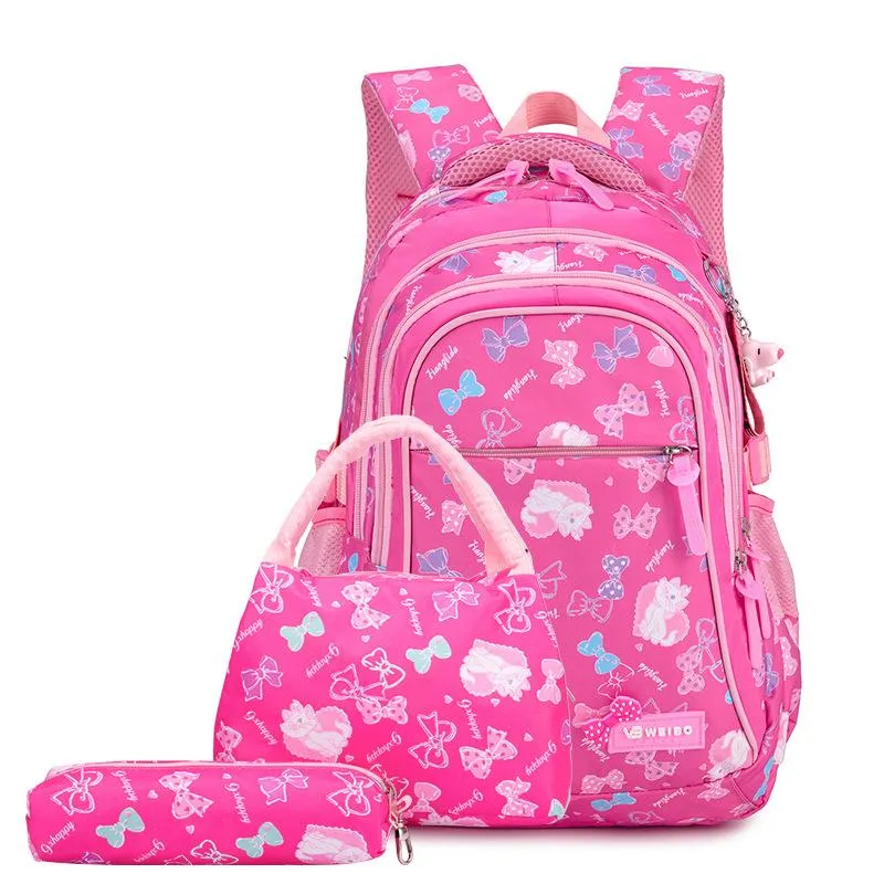Litthing Waterproof Children School Bags Kids Printing Princess Set for Girls With Lunch Bag,Pencil Case