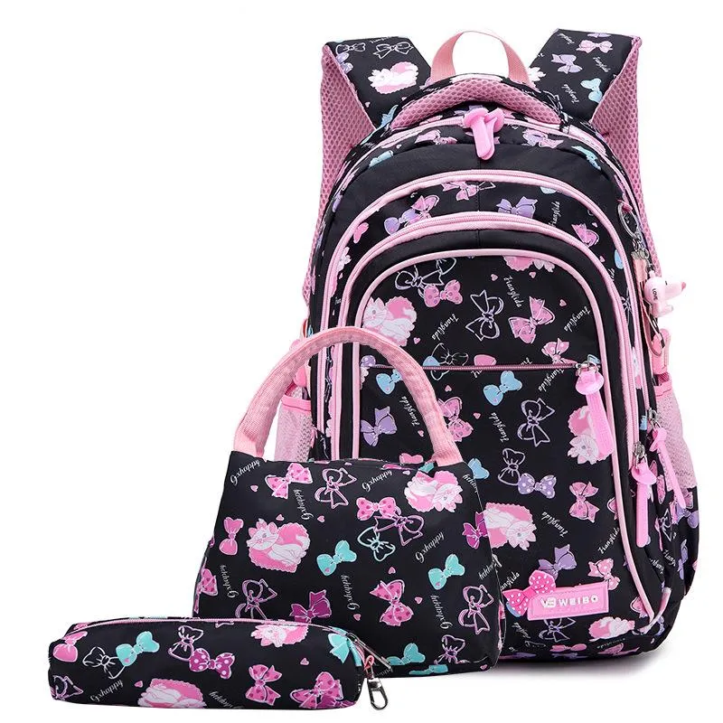 Litthing Waterproof Children School Bags Kids Printing Princess Set for Girls With Lunch Bag,Pencil Case
