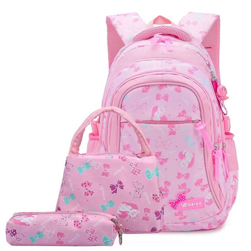 Litthing Waterproof Children School Bags Kids Printing Princess Set for Girls With Lunch Bag,Pencil Case