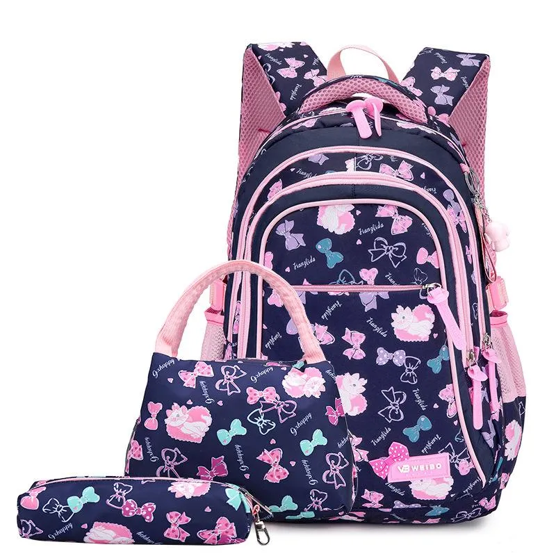 Litthing Waterproof Children School Bags Kids Printing Princess Set for Girls With Lunch Bag,Pencil Case