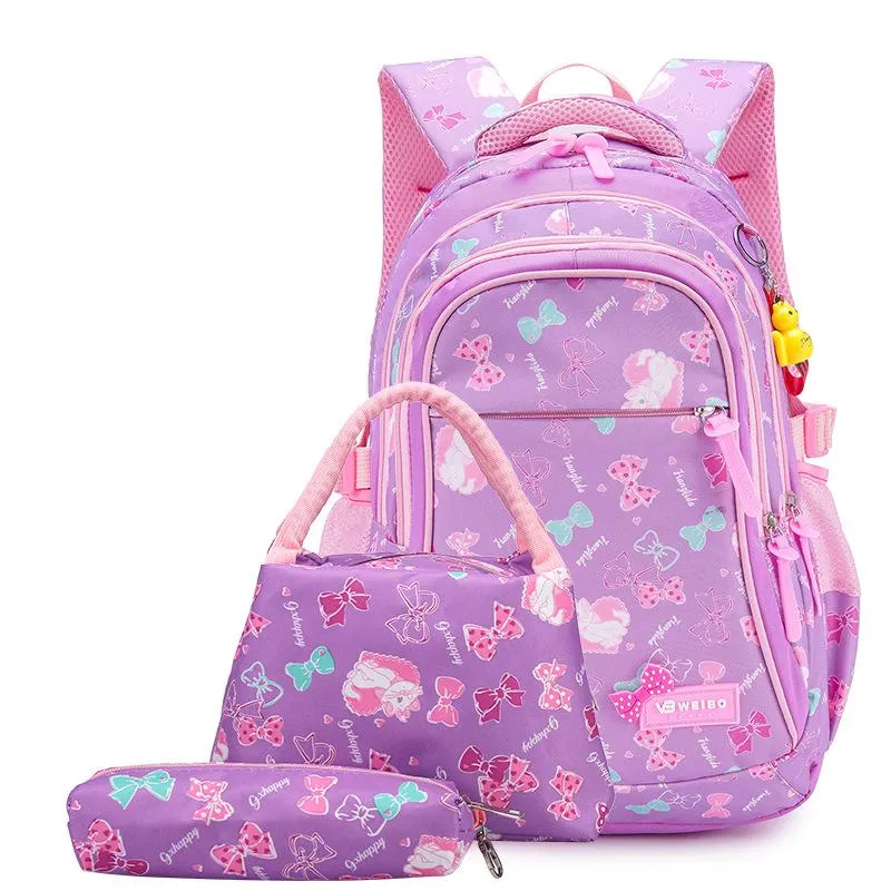 Litthing Waterproof Children School Bags Kids Printing Princess Set for Girls With Lunch Bag,Pencil Case