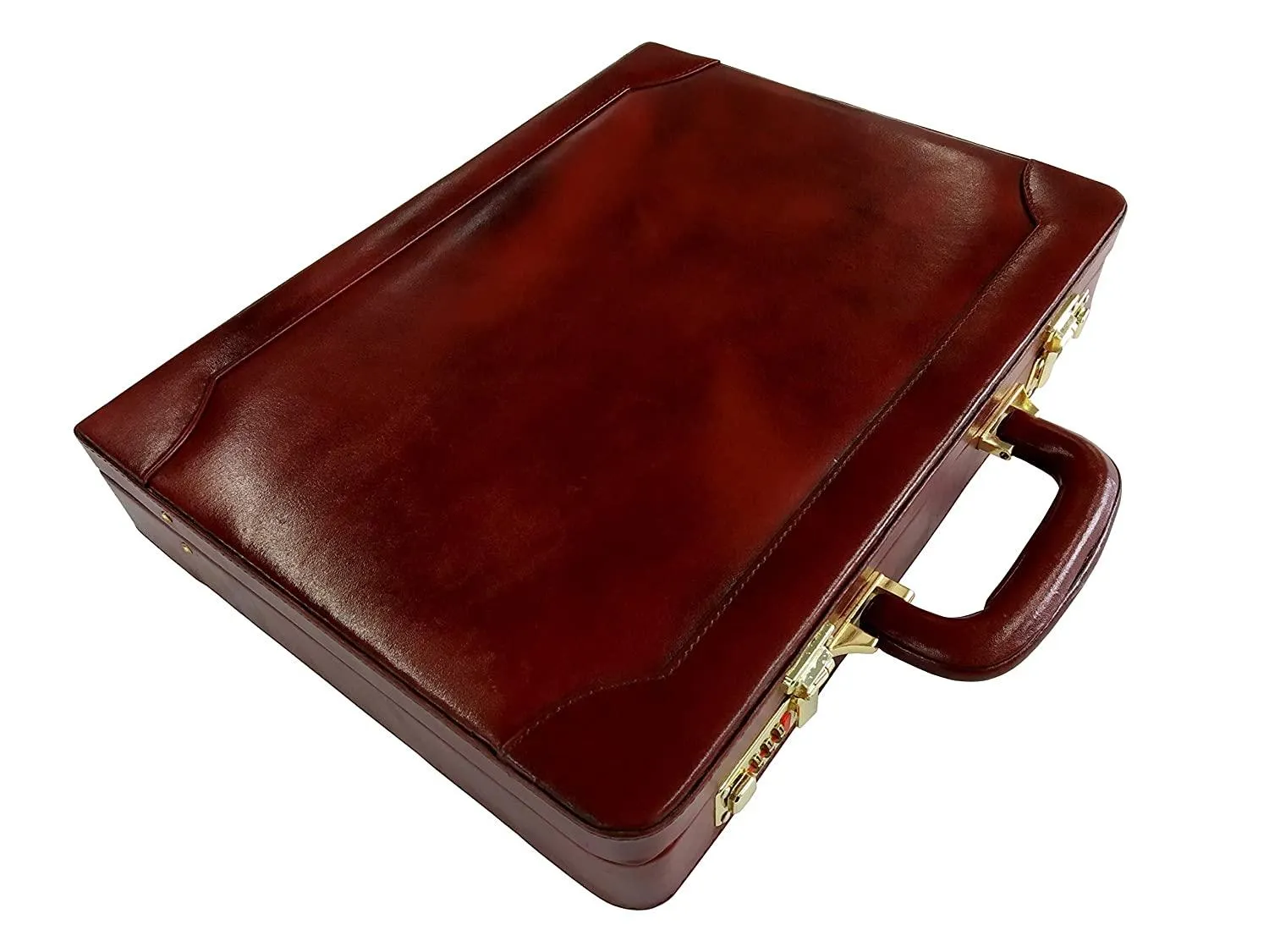 MANDAVA Genuine Leather Attache Doctor's Briefcase Business Handbag for Men Laptop MacBook 14 inches Carry Case (Brown)