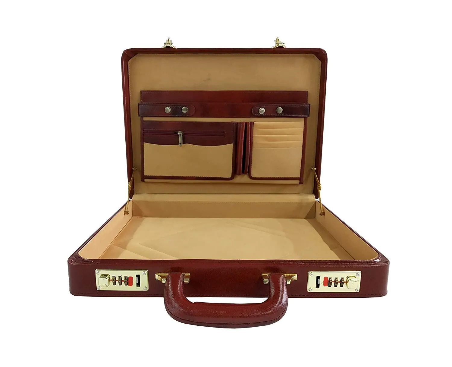 MANDAVA Genuine Leather Attache Doctor's Briefcase Business Handbag for Men Laptop MacBook 14 inches Carry Case (Brown)