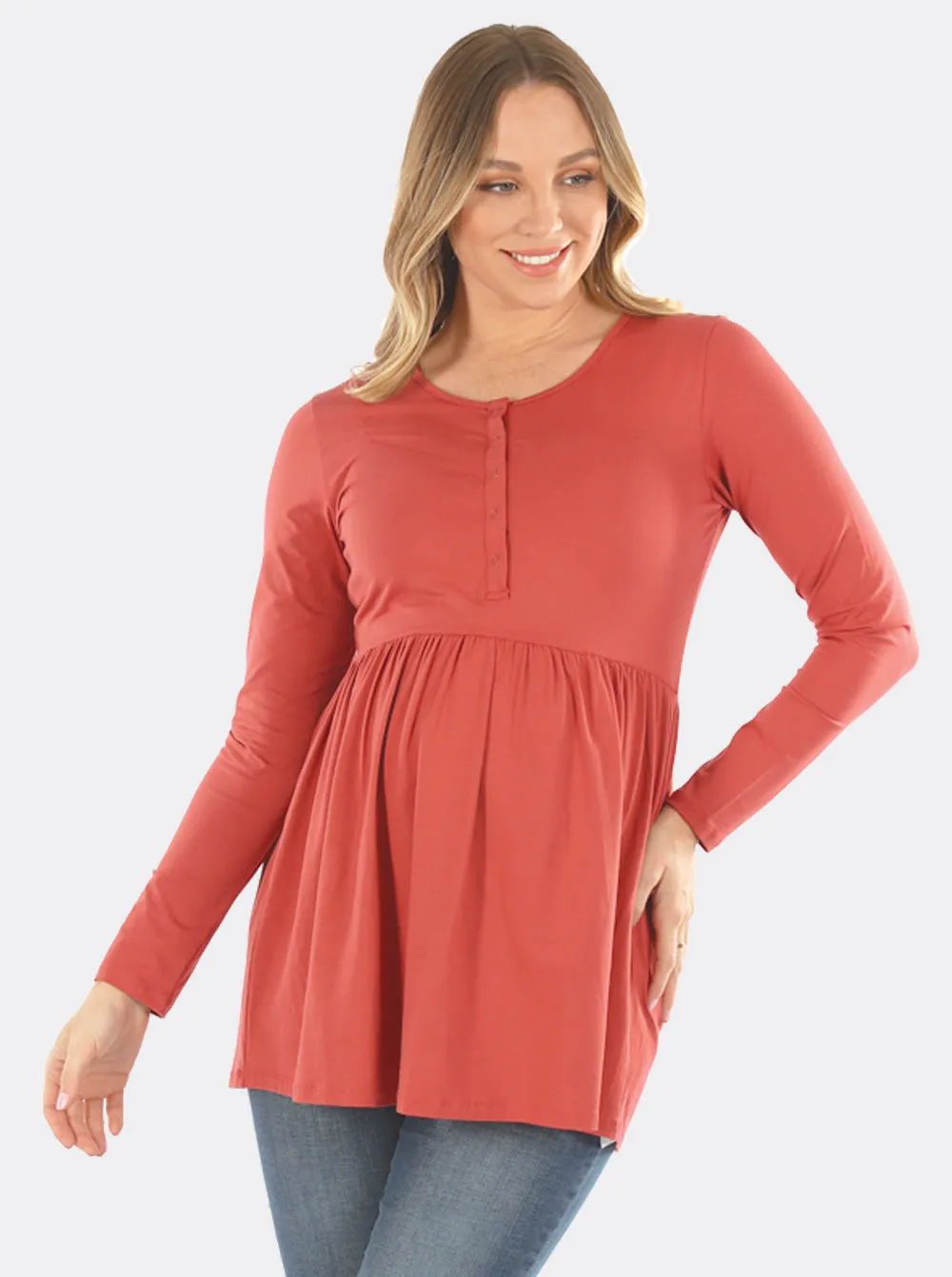 Maternity & Nursing Long Sleeve Baby Doll Tee In Raspberry