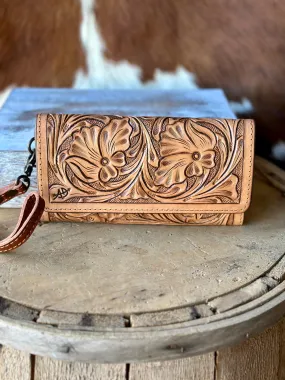 Matilda Tooled Leather Organized Clutch [Natural]