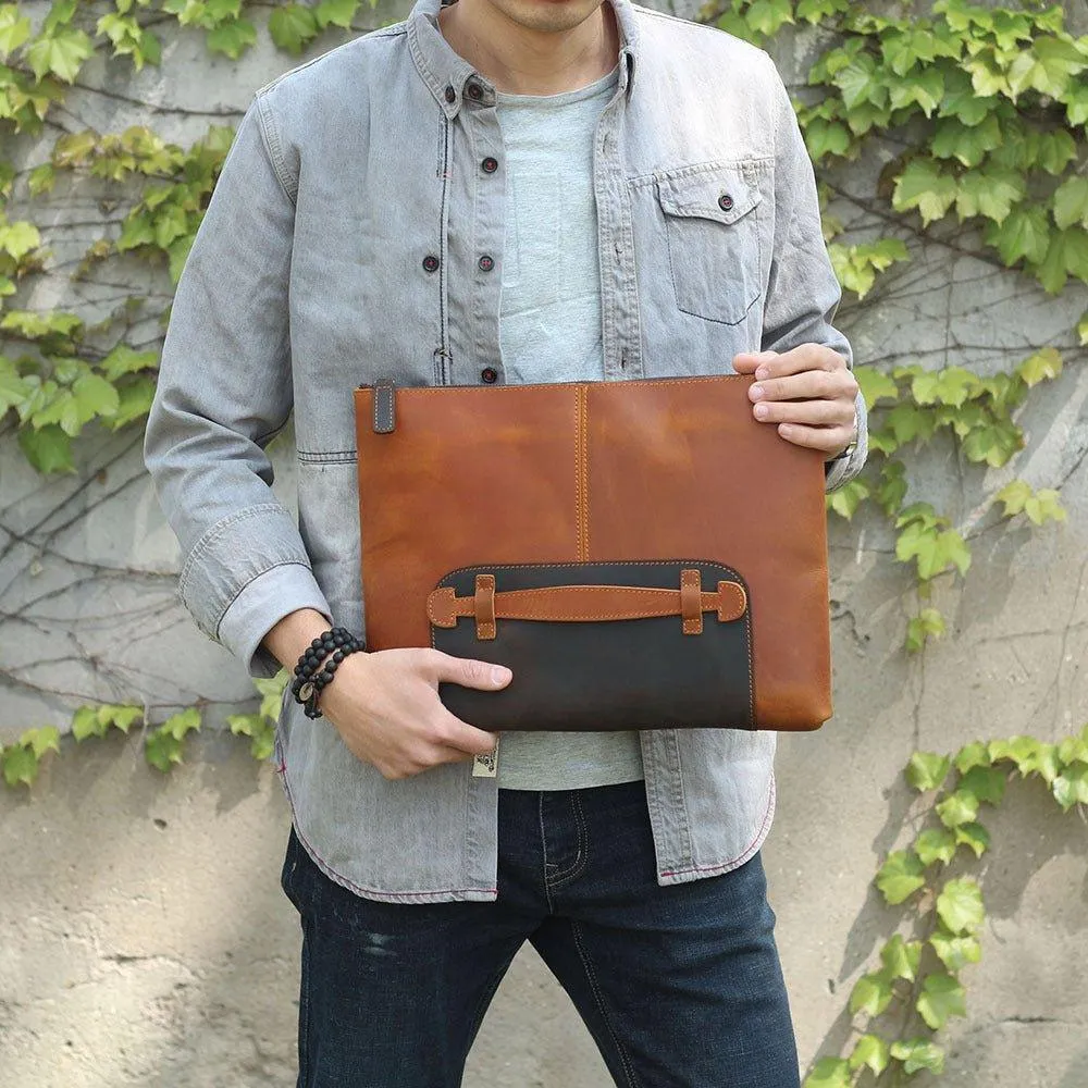 Mens Leather Clutch Bag with Wrist Strap