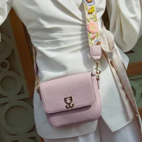 Mini Goblet Crossbody Leather-Blush Pink with Embroidered Strap
