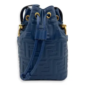 Mon Tresor Mini Blue Bucket Bag in Calfskin, Gold hardware
