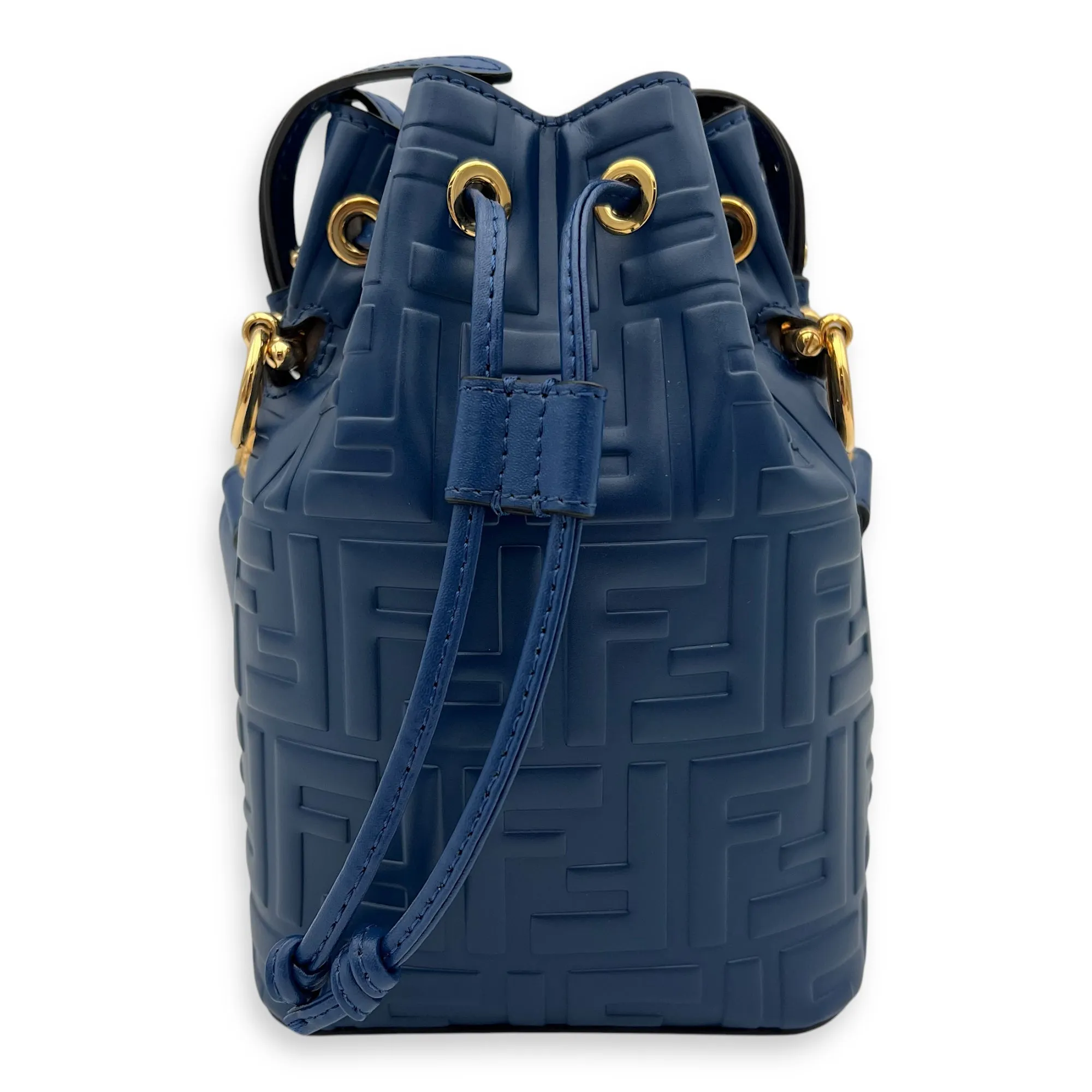 Mon Tresor Mini Blue Bucket Bag in Calfskin, Gold hardware