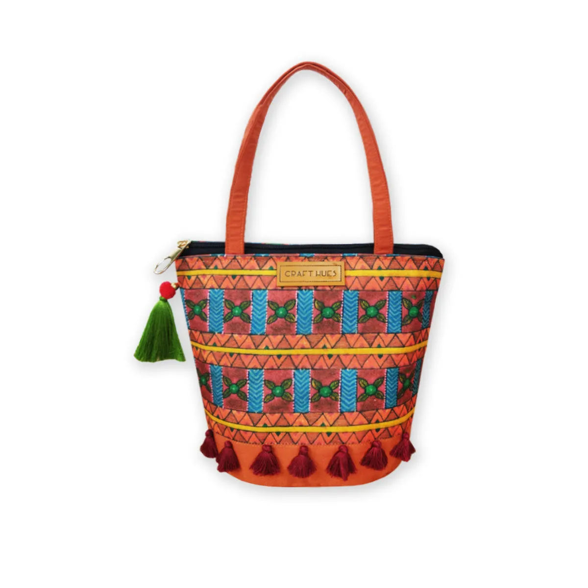 Orange Aztec Bucket Bag