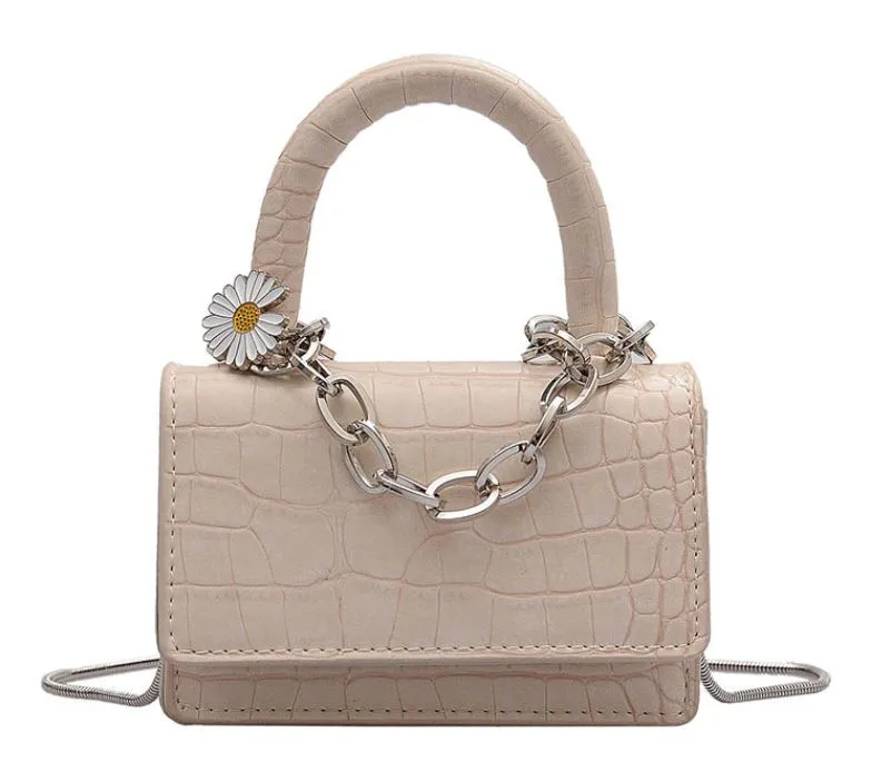 PB128 White Mini Crocodile Daisy Purse