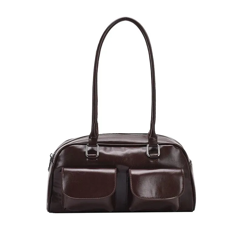 PU Leather Double Pockets Design Underarm Bag