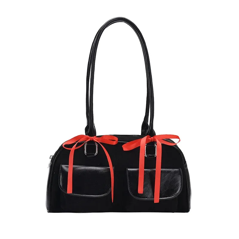PU Leather Double Pockets Design Underarm Bag
