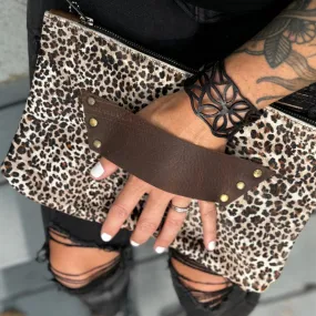 [raleigh leather] Clutch - Mini Leopard   Caramel