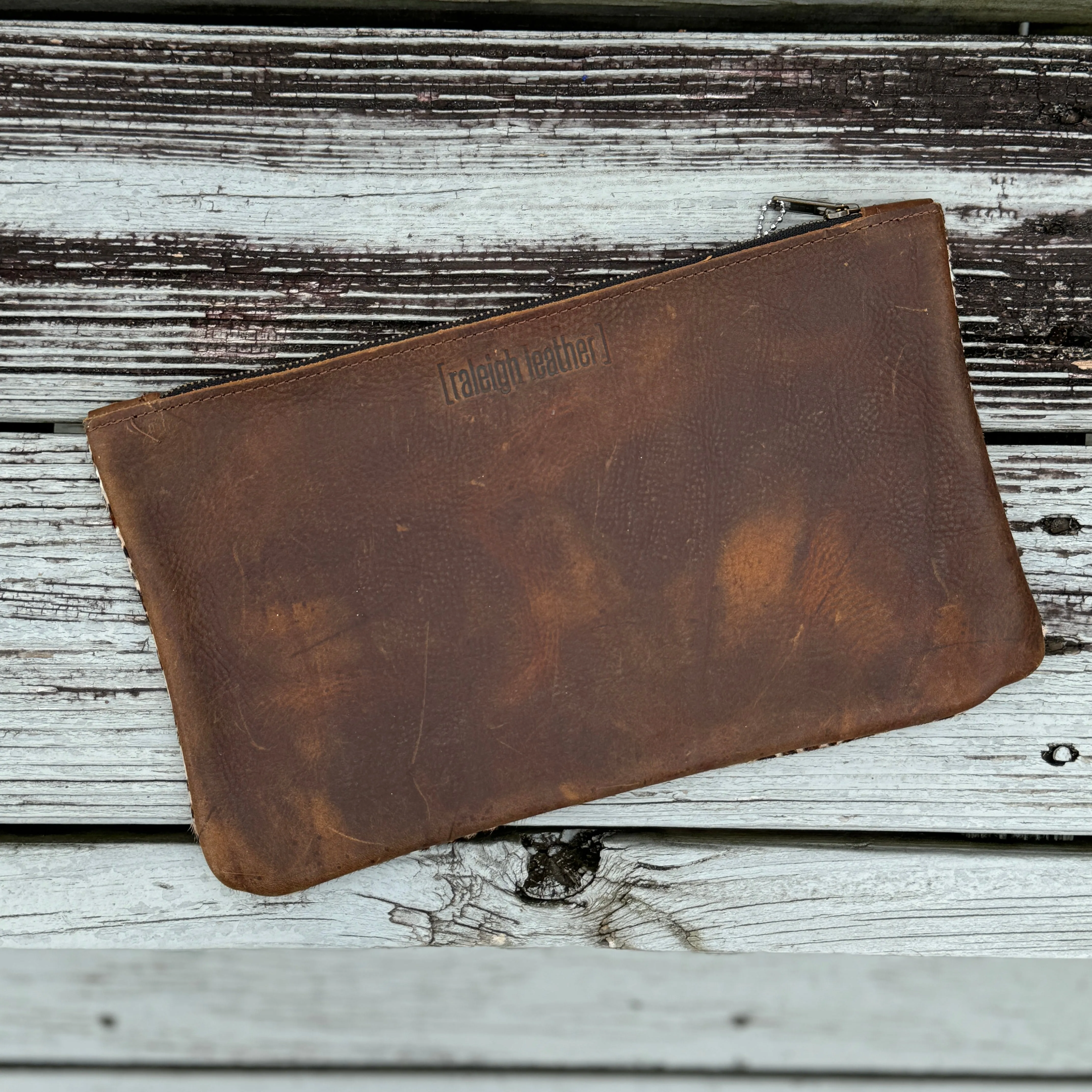 [raleigh leather] Clutch - Mini Leopard   Caramel