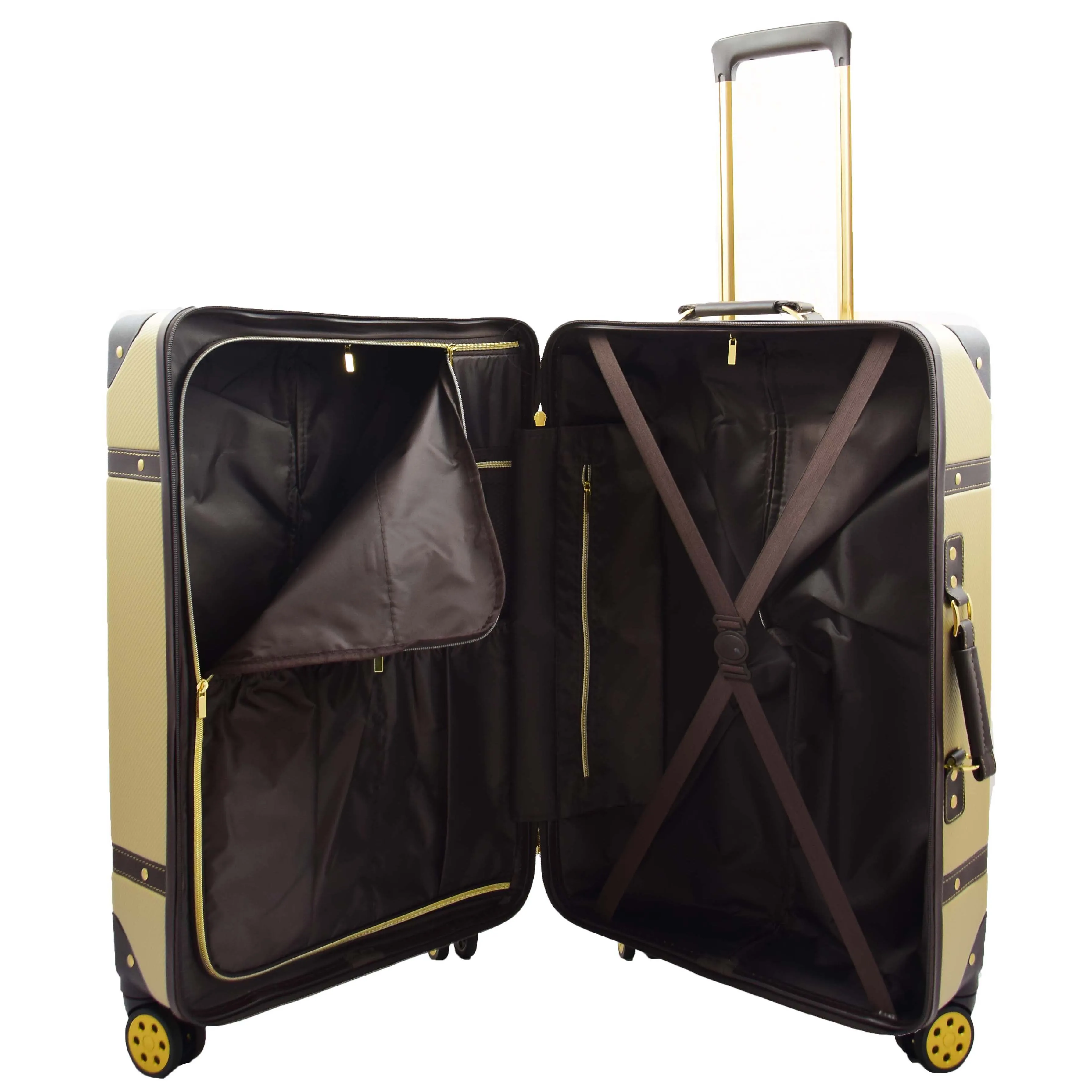 Retro 8 Wheel Hard Shell Luggage Trunk Style Suitcase Travel Bags Archaic Gold
