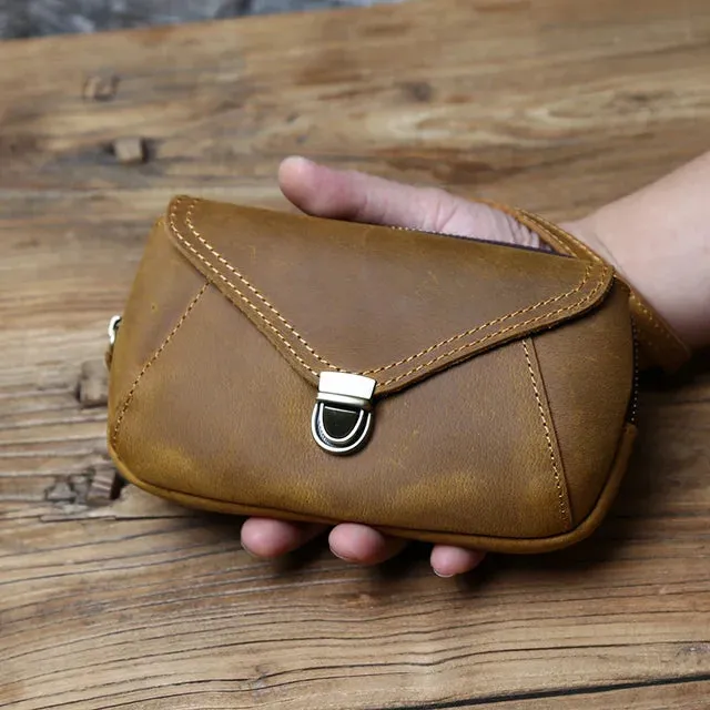 Retro Leather Men's Mobile Phone Bag Crazy-horse Leather Waist Bag Top Layer Cowhide Clutch