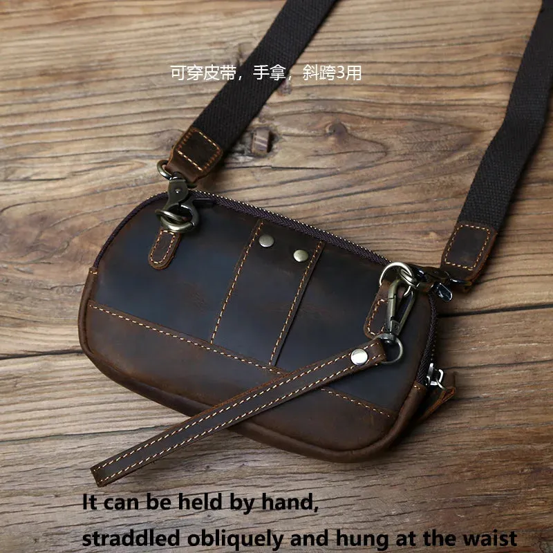 Retro Leather Men's Mobile Phone Bag Crazy-horse Leather Waist Bag Top Layer Cowhide Clutch