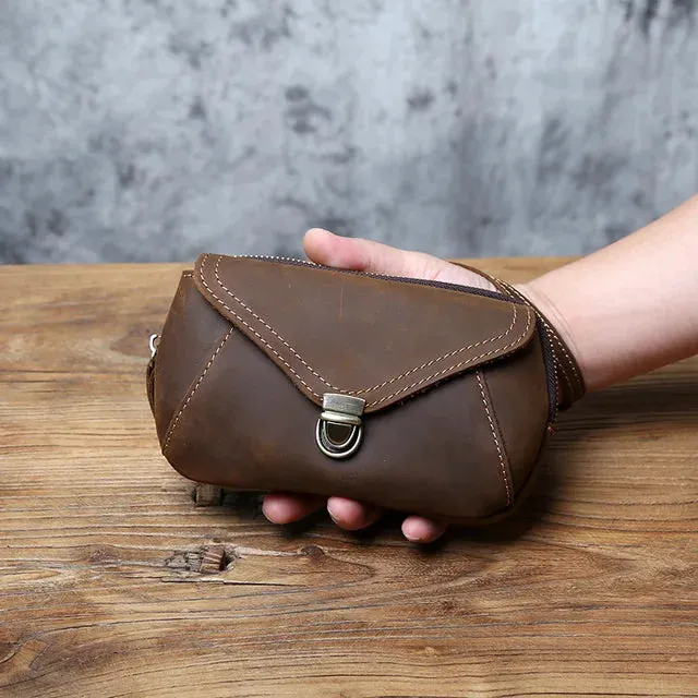 Retro Leather Men's Mobile Phone Bag Crazy-horse Leather Waist Bag Top Layer Cowhide Clutch