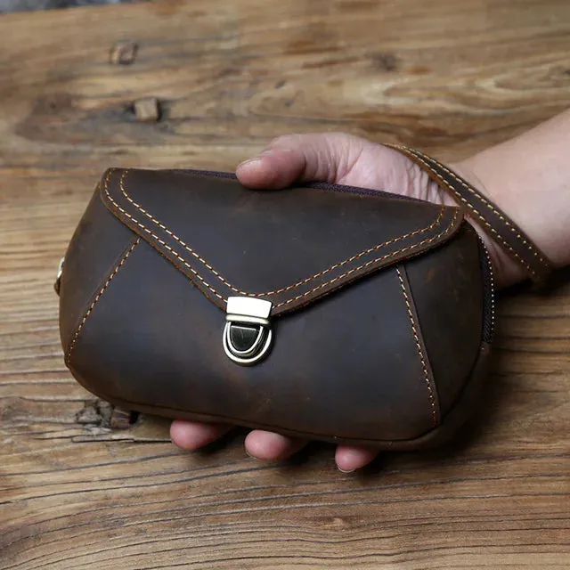 Retro Leather Men's Mobile Phone Bag Crazy-horse Leather Waist Bag Top Layer Cowhide Clutch