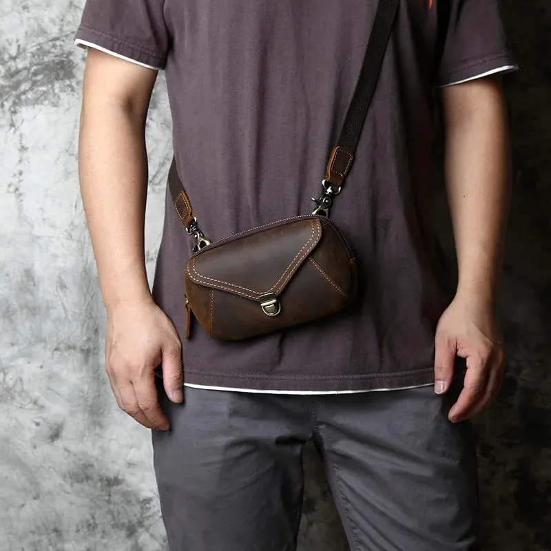 Retro Leather Men's Mobile Phone Bag Crazy-horse Leather Waist Bag Top Layer Cowhide Clutch