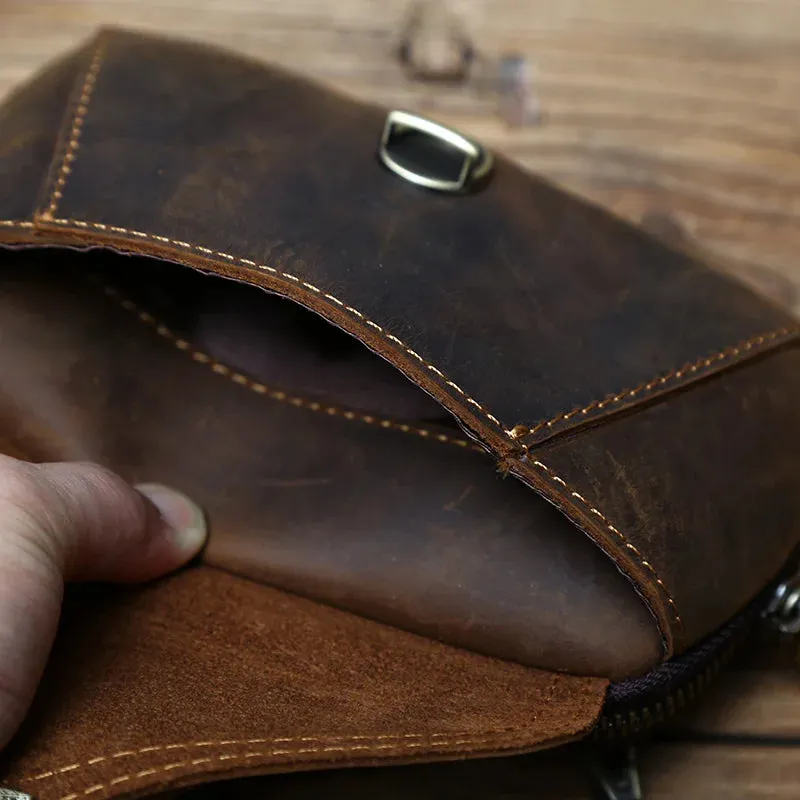 Retro Leather Men's Mobile Phone Bag Crazy-horse Leather Waist Bag Top Layer Cowhide Clutch