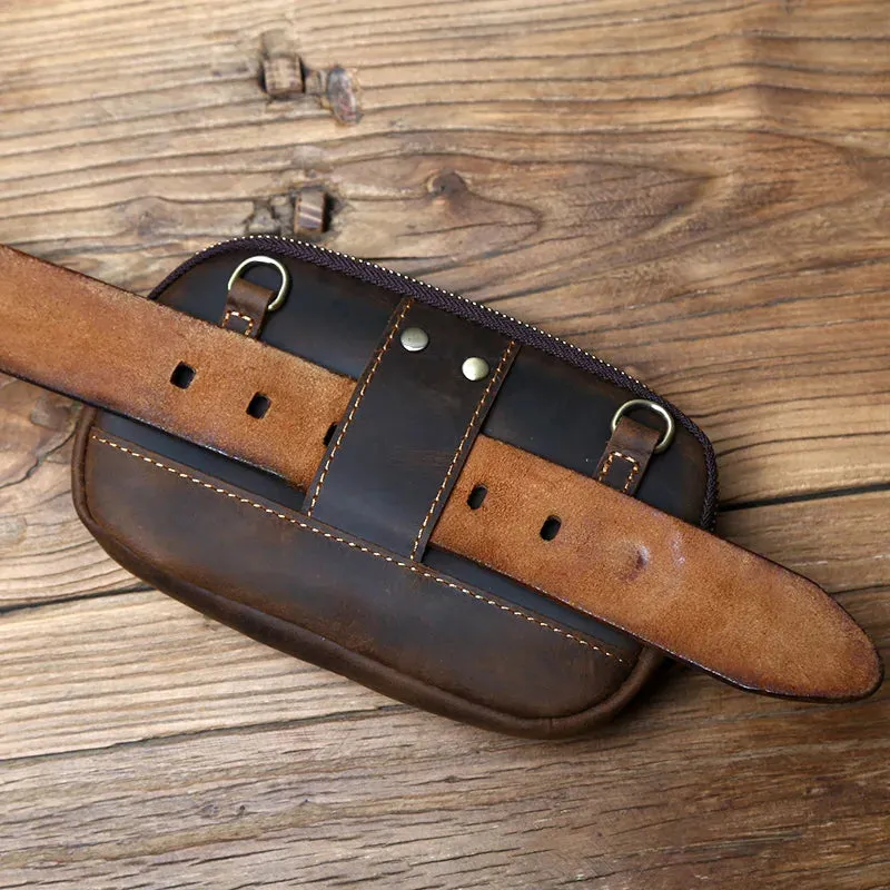 Retro Leather Men's Mobile Phone Bag Crazy-horse Leather Waist Bag Top Layer Cowhide Clutch
